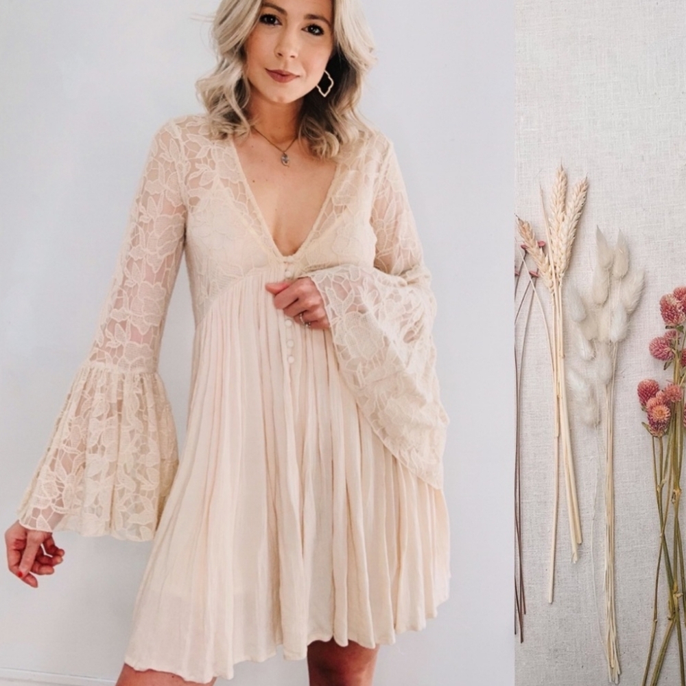 Free People Cream Lace Mini Dress